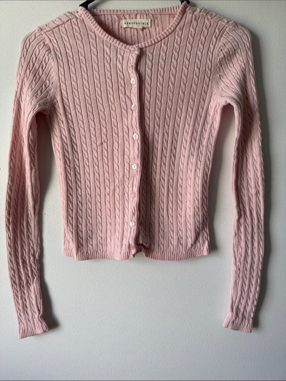 Aeropostale Light Pink Cable Knit Button-Up Cardigan XS